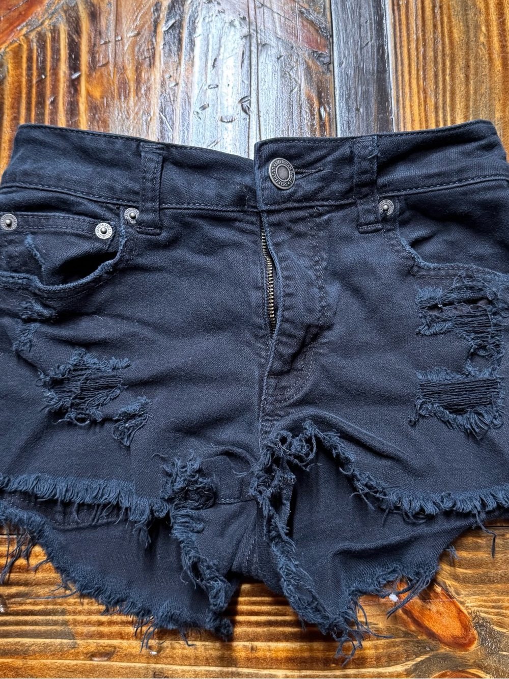 American Eagle Outfitters Black Distressed Jean Cutoff Shorts